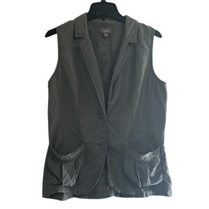 J. Jill Linen Silk Blend Gray Vest Collared Two-Button Pockets Women's Size S